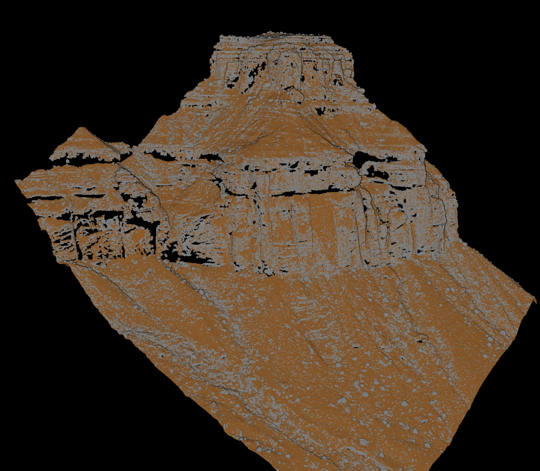 Sortie LiDAR classifiée VGround montrant le terrain extrait autour d'un bâtiment.